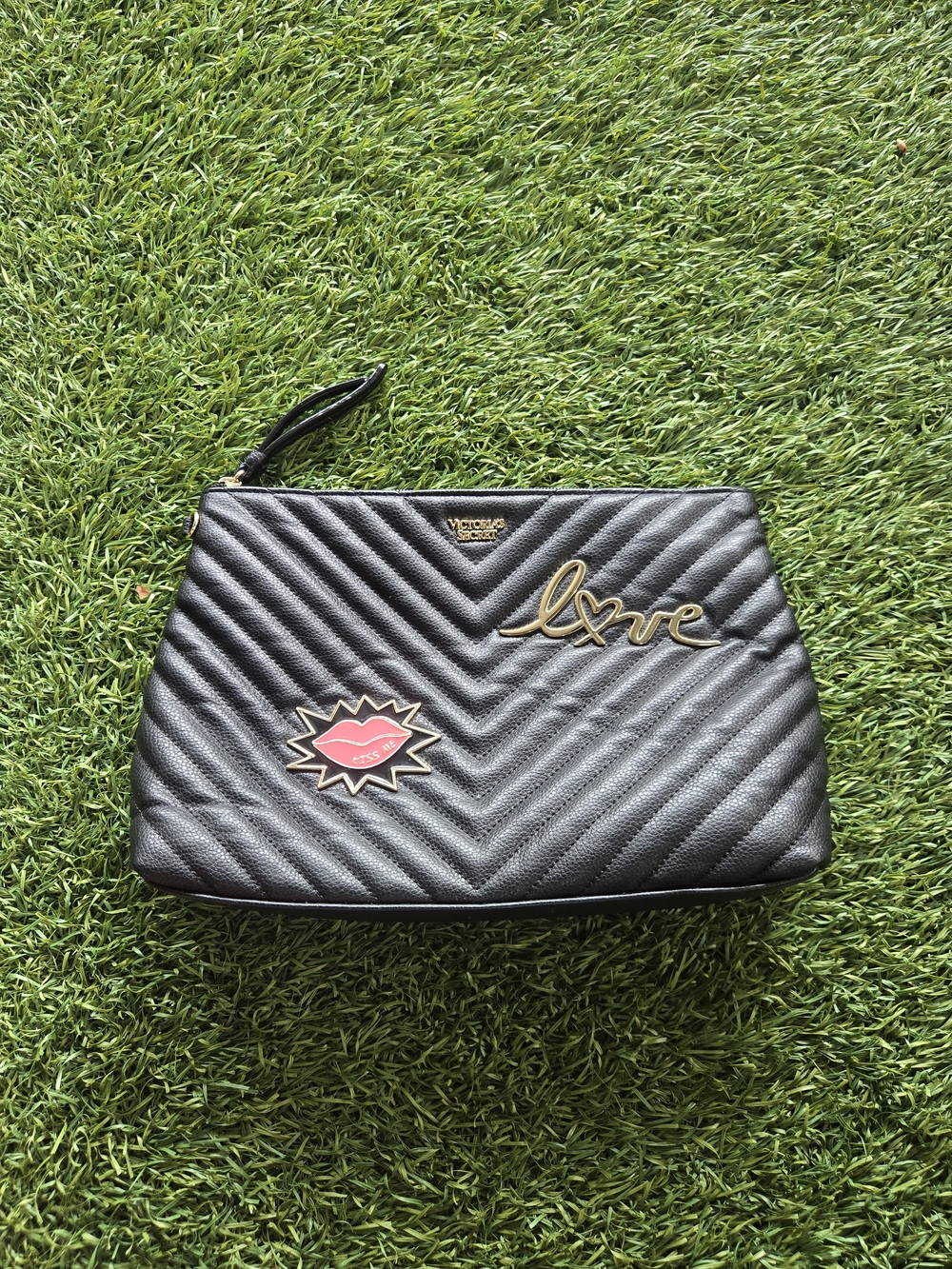 Victoria's Secret Black Quilted Pouch with Love Detail